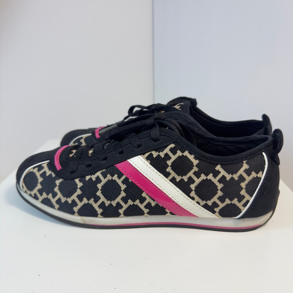 Tommy Hilfiger TWPRINCESS Sneakers Womens 7M Black Pink Monogram Logo Lace Up - Picture 2 of 16